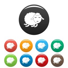 Sleeping sheep icons set 9 color vector isolated on white for any design