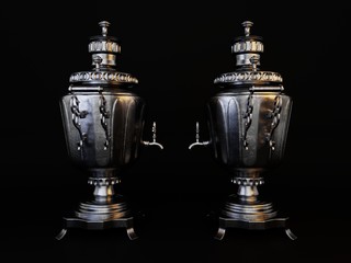 Image of dishes on a dark background, 3d rendering