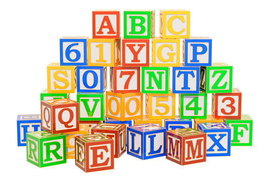 ABC Alphabet Wooden Blocks. 3D rendering