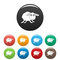 Running sheep icons set 9 color vector isolated on white for any design