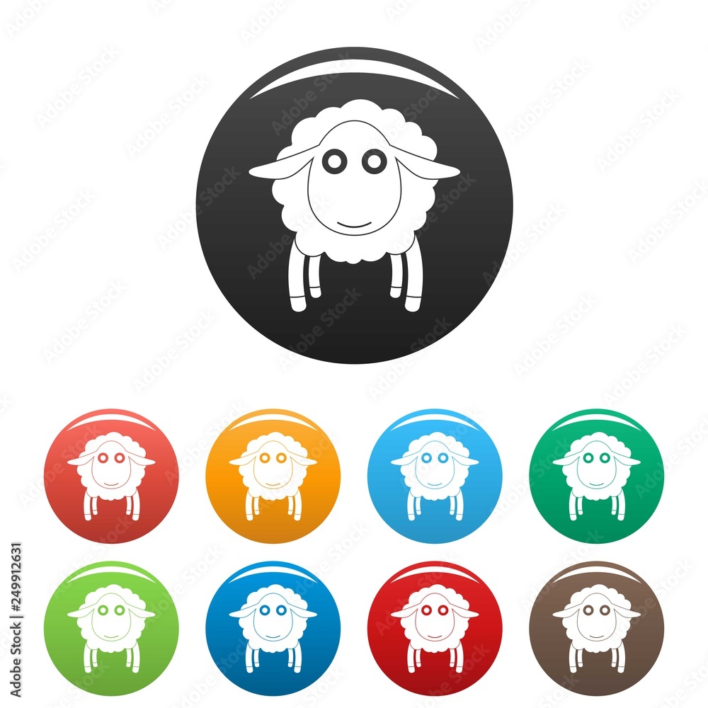 Poster face of sheep icons set 9 color vector isolated on white for any design