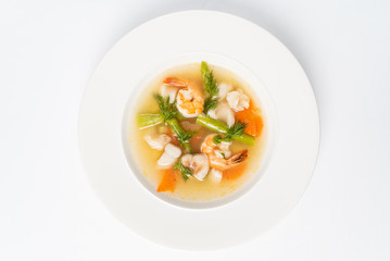 seafood soup isolated on the white background