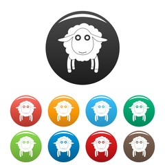 Face of sheep icons set 9 color vector isolated on white for any design