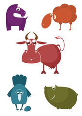 Cartoon farm animal collection for design. Comic farm animals isolated on white illustration 