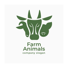 Agricultural animals  logo. Vector sign of cow, pig and ram. Farm animals illustration. Symbol for agricultural company. Farmers market sign. Farm products icon