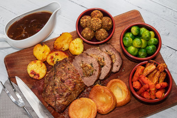 Roast beef with stuffing and all the trimmings