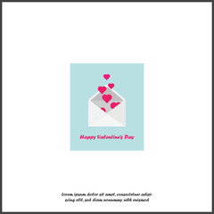 Vector illustration of a mail envelope and heart. Hearts fly from the envelope. Romantic illustration on white isolated background
