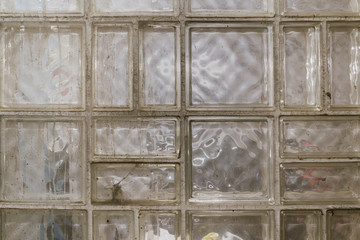 Old wall of glass building blocks, size 19 x 19 cm taken in a workshop