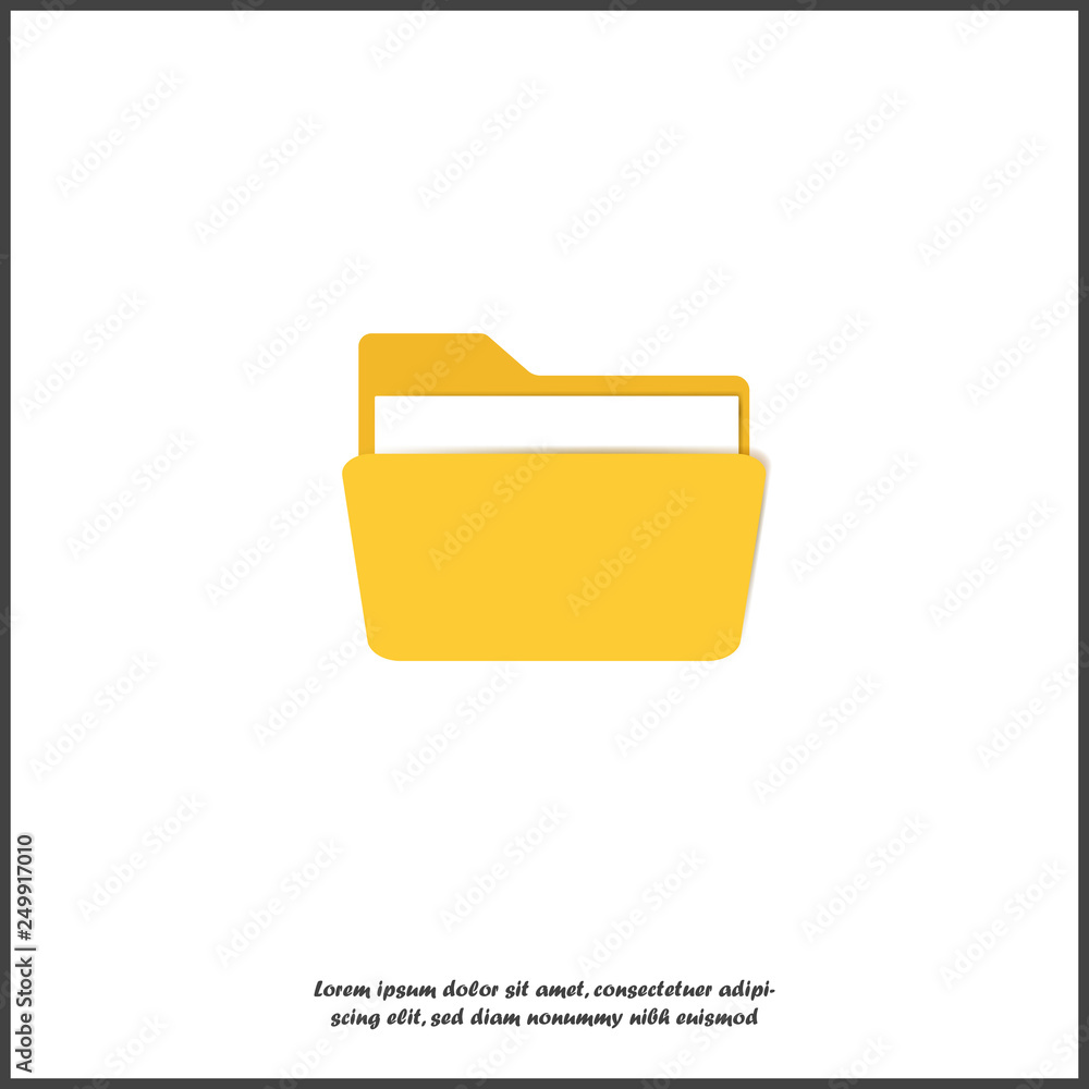 Poster yellow folder icon with a sheet of paper. vector folder icon on white isolated background.