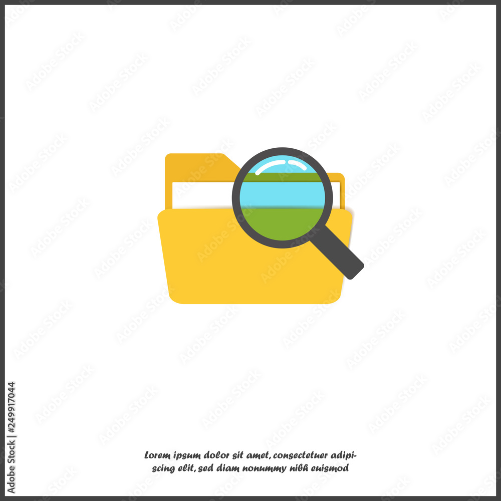 Poster folder vector icon. folder and magnifying glass. search in a folder on white isolated background.