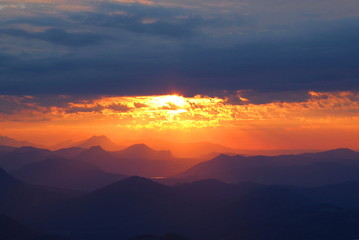 Sunset over the Salzkammergut, seen from the Traunstein