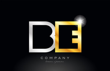 gold silver alphabet letter be b e combination for logo icon design