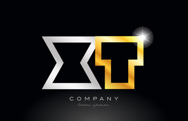 gold silver alphabet letter xt x t combination for logo icon design