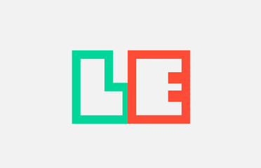 orange green alphabet letter logo combination le l e design