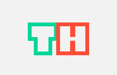 orange green alphabet letter logo combination th t h design