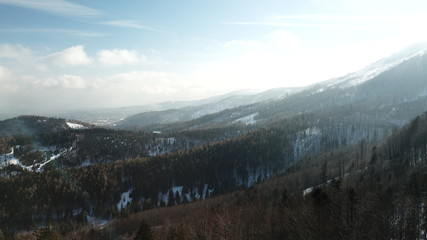 mountains forests peaks snow frost sky clouds beskids nature mountains winter
