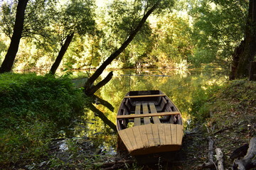 Boats on the river Sio in Hungary, Gemenc, Keselyűs