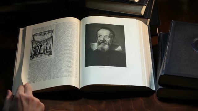 Galileo Galilee Italian physicist, mechanic, astronomer, philosopher, mathematician, of the 16th century, portrait the page of the Great  Encyclopedia circa 1952