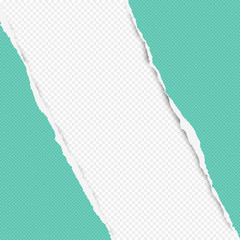 Torn squared turquoise paper in corners are on background with space for text. Vector illustration