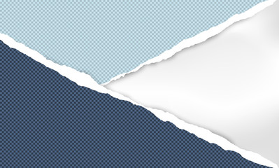 Torn squared blue paper in corners are on white background with space for text. Vector illustration