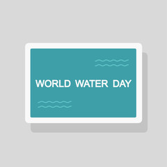 World Water Day greeting card with stylized waves on blue background. Minimalist style