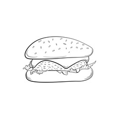 Hand drawn cheeseburger  illustration. Doodle art. Food icon.