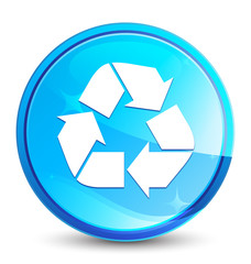 Recycle icon splash natural blue round button