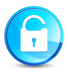 Unlock icon splash natural blue round button