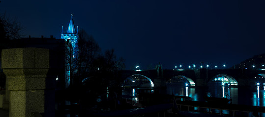 Charles Bridge and Tower Bridge at night in Prague
