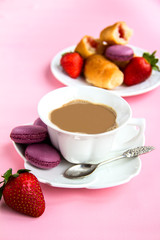 French Breakfast with Croissants Strawberry Coffee
