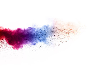 Colorful powder explosion on white background.