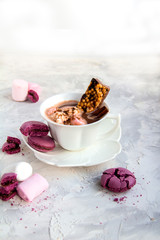 Dessert Cup cocoa with macaroons