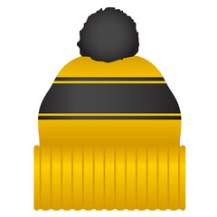 Yellow and Black Puff Ball Stocking Cap Beanie Hat Vector Illustration Icon Symbol Graphic