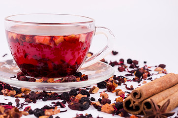 Closeup. Fruit tea with anise and cinnamon