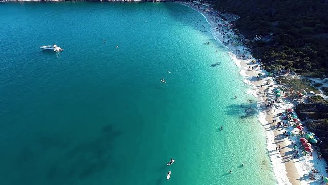 Aerial view of Praia do Forno, paradise beach in Arraial do Cabo, Brazil. Great beach scene in Rio de Janeiro. Fantastic landscape. 