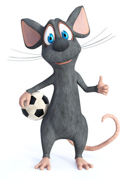 3D rendering of a cartoon mouse posing with soccer ball.