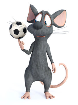3D rendering of a cartoon mouse posing with soccer ball.
