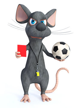 3D rendering of a cartoon mouse as soccer referee.