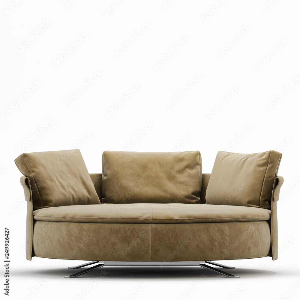 Poster round bed with pillows on a white background front view 3d rendering.