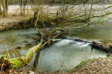 Waterfall in the forest.Stream in the forest.long exposure water