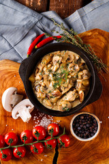 Mushrooms in cream sauce, julienne, champignon, products for cooking