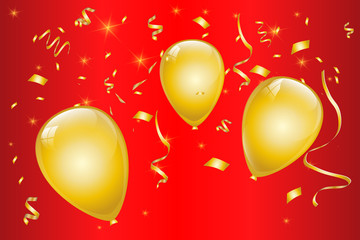 Gold balloons, vector illustration.