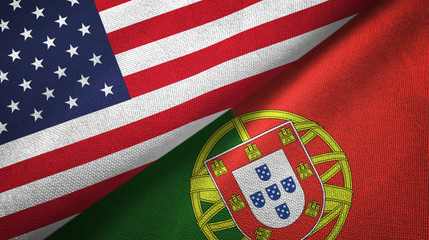 United States and Portugal two flags textile cloth, fabric texture