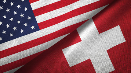 United States and Switzerland two flags textile cloth, fabric texture