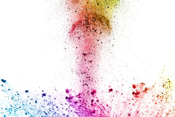 Colorful powder explosion on white background.