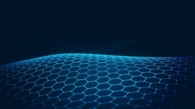 Abstract background with animation of waving surface from blinking hexagons. Technologic electricity backdrop. Seamless loop.