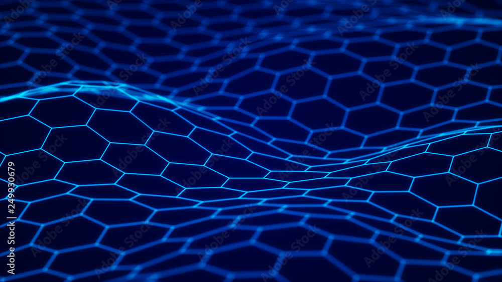 Poster data technology background. hexagon background. abstract background. connecting dots and lines on da