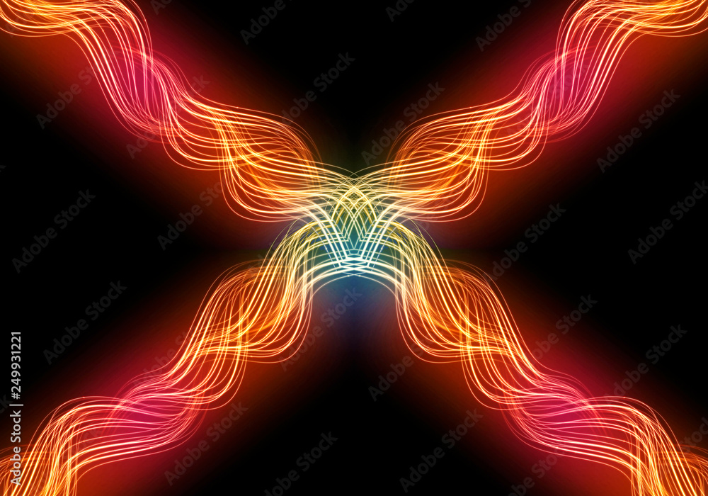 Poster artistic computer generated smooth abstract multicolored glowing curvy fractals artwork background