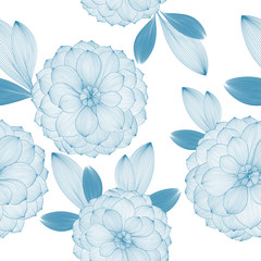 Seamless floral pattern with hand-drawn abstract dahlia flowers.