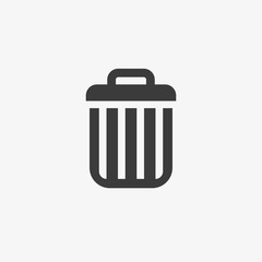 Delete icon, vector garbage trash can bin sign isolated on white, flat design for website.